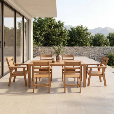 HDPE Outdoor Dining Table Set For 6–8 People, All-Weather Patio Dining Set With 2" Umbrella Hole, Low-Maintenance & Heavy-Duty Backyard Furniture | Wayfair North America