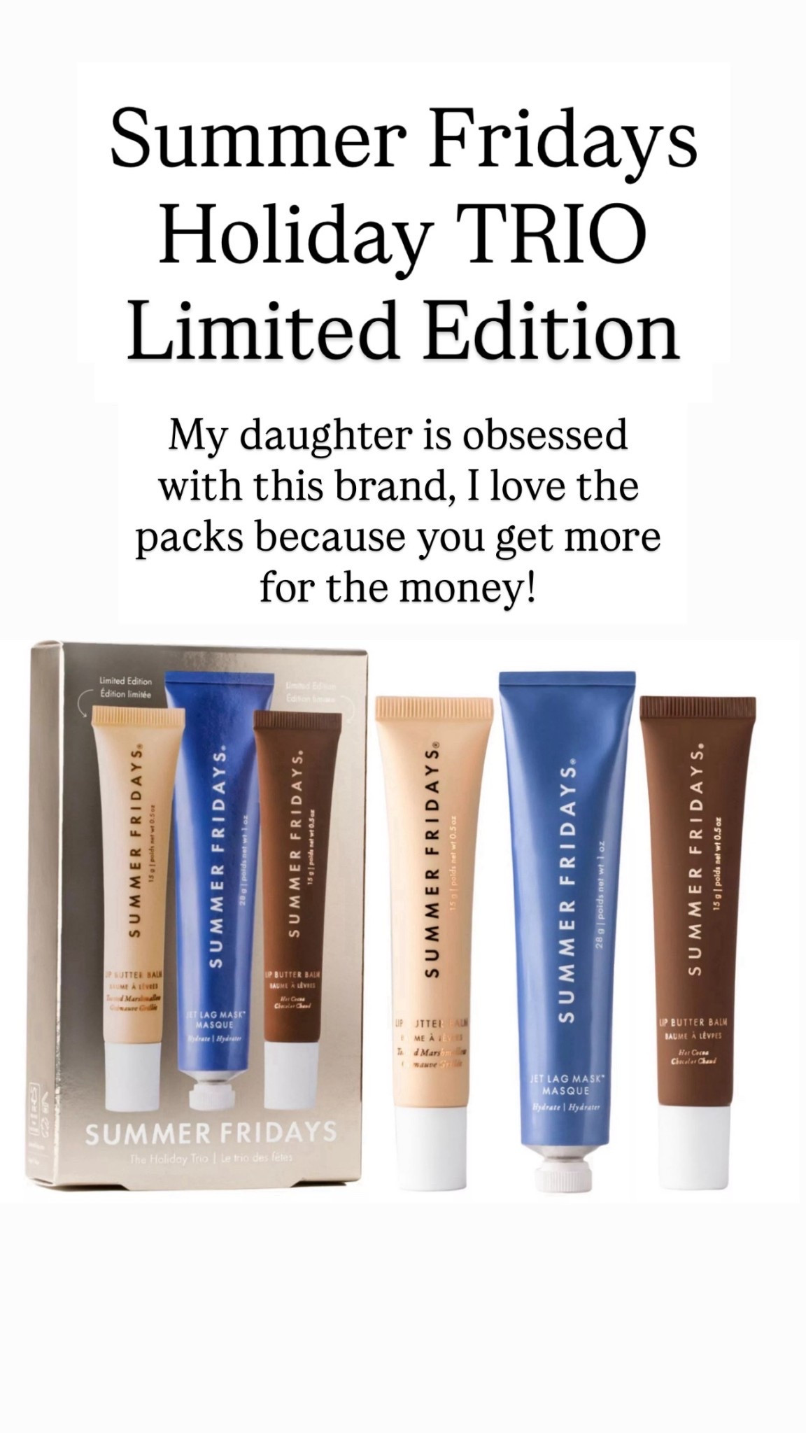 Summer Fridays, holiday edition trio pack is the best!

#LTKHoliday #LTKBeauty