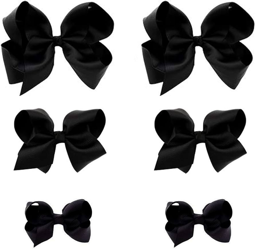 Black Bows for Girls,6PCS Hand-made Grosgrain Ribbon Hair Bows Alligator Clips Hair Accessories f... | Amazon (US)