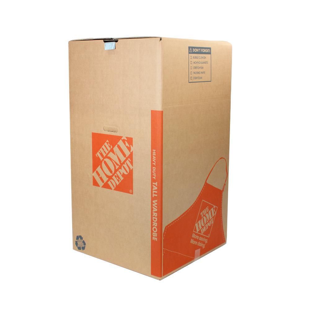 The Home Depot Heavy-Duty Tall Wardrobe Moving Box with Metal Hanging Bar and Handles (24 in. L x 24 | The Home Depot