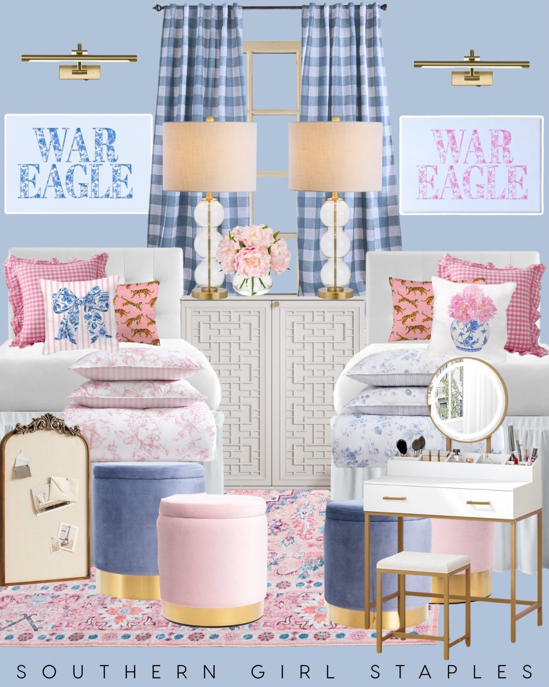 Dorm room inspiration with LoveShackFancy vibes on an Amazon budget! You won’t believe what I used as the center console table! 

Coquette
Tiger
Vanity
Grandmillenial 
Auburn 
University 

#LTKKids #LTKHome #LTKU