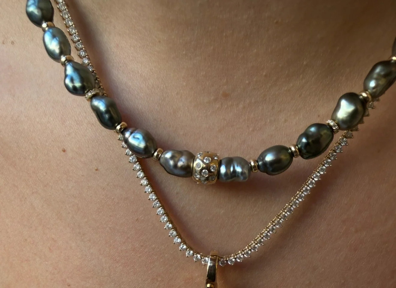TAHITIAN NECKLACE WITH 14k GOLD AND DIAMOND BEAD – SHAKTI | SHAKTI JEWELRY