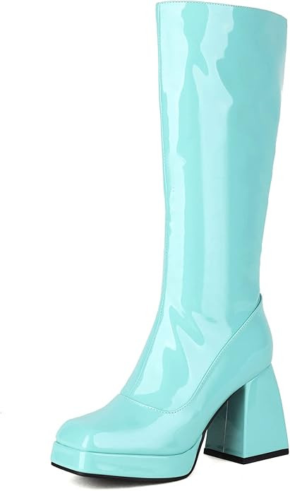 Kirliner Womens Go Go Boots 70s Platform Square Toe Slouch Boots Chunky Heel Block Knee High Boot... | Amazon (CA)