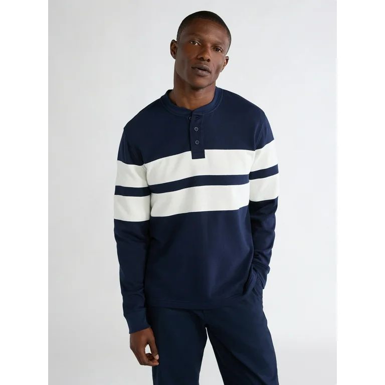 Free Assembly Men’s Striped Henley Sweatshirt, Sizes S-3XL | Walmart (US)