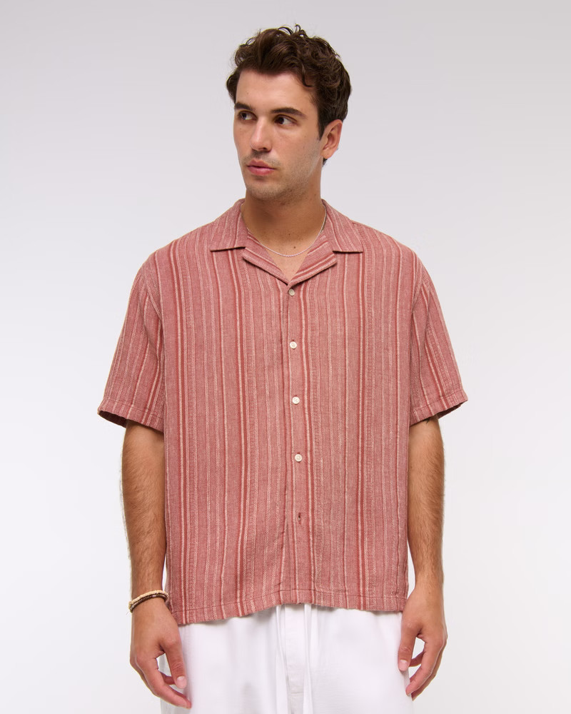 Short-Sleeve Summer Linen-Blend Button-Up Shirt | Abercrombie & Fitch (US)