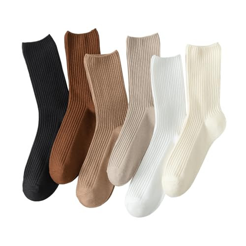 Hstyle 6 Pairs of Crew Socks for Women Athletic Aesthetic Casual Neutral Cotton Socks Soft Cute Ankle Socks Mix Color1 5-9 | Amazon (US)