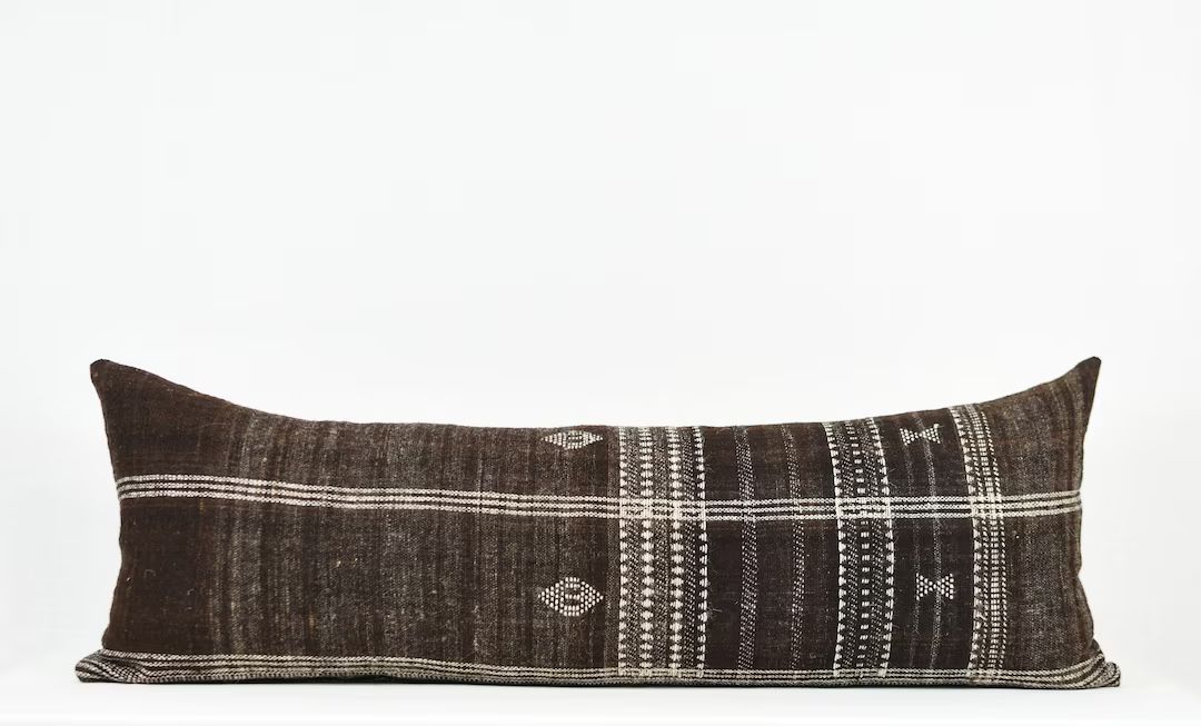 Aruna Long Lumbar- Brown Wool Long Lumbar Pillow Cover | Etsy (US)
