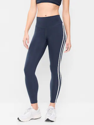 High-Waisted PowerChill Side-Striped 7/8 Cotton Leggings | Old Navy (US)