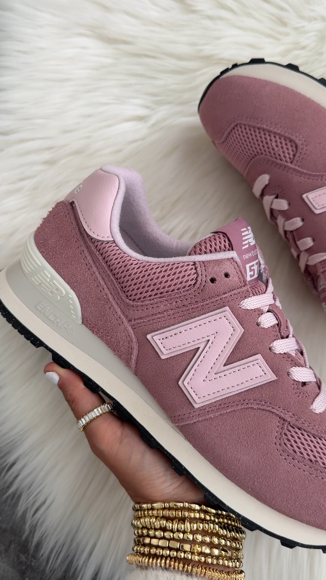 New Balance 574 sneakers runs true to size  Color: Alpha pink with NB white 