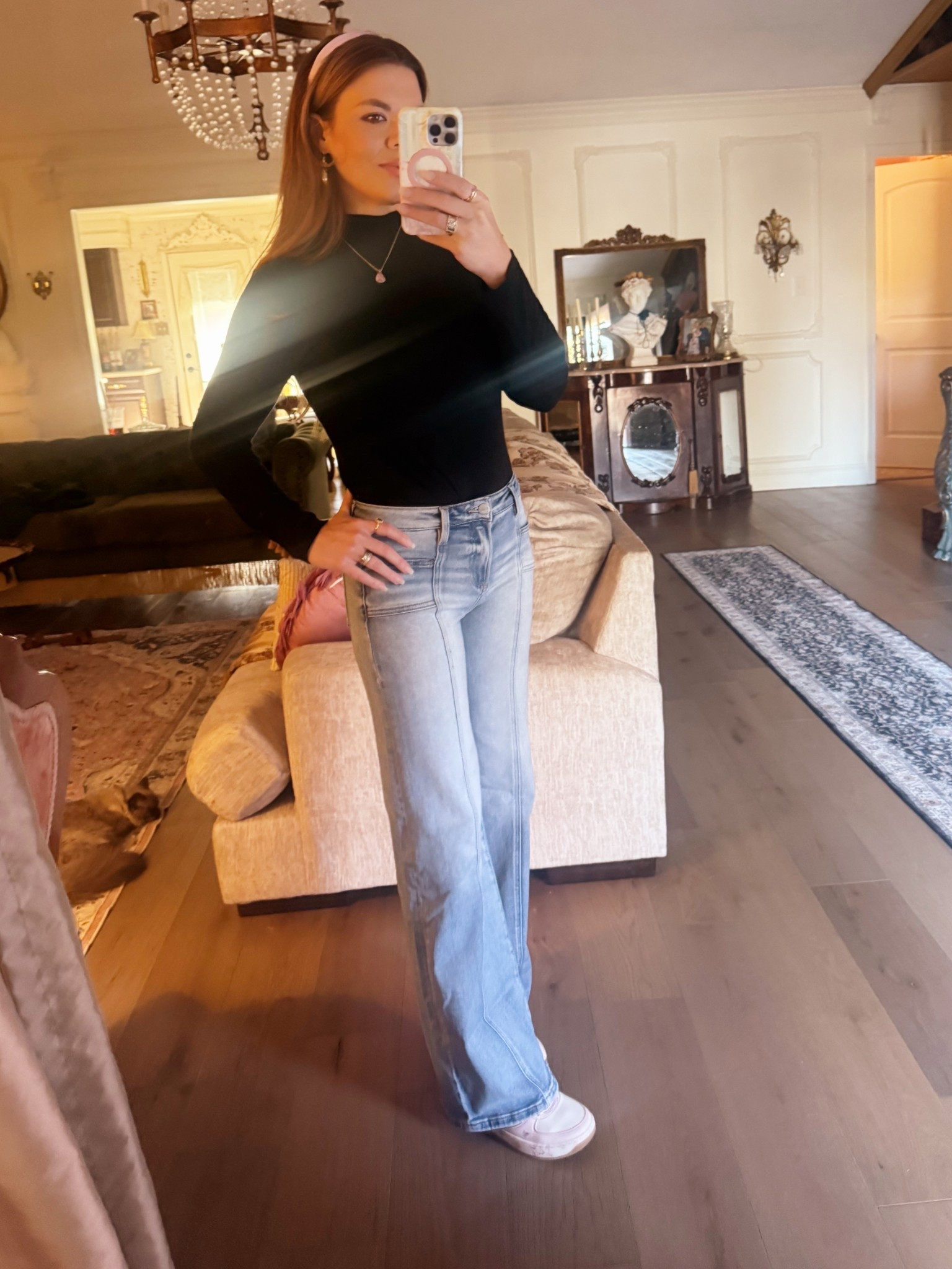 I do not wear jeans often. I don’t know why, but I have become so self-conscious about how I look in jeans. I also feel the need to stretch my jeans to make them longer, just so they fit me better in length. It's something I always did before school each morning. 😩 This particular pair of jeans seems to fit just right, and I was able to sit outside this evening and stay warm!

#LTKTall #LTKStyleTip #LTKOver40