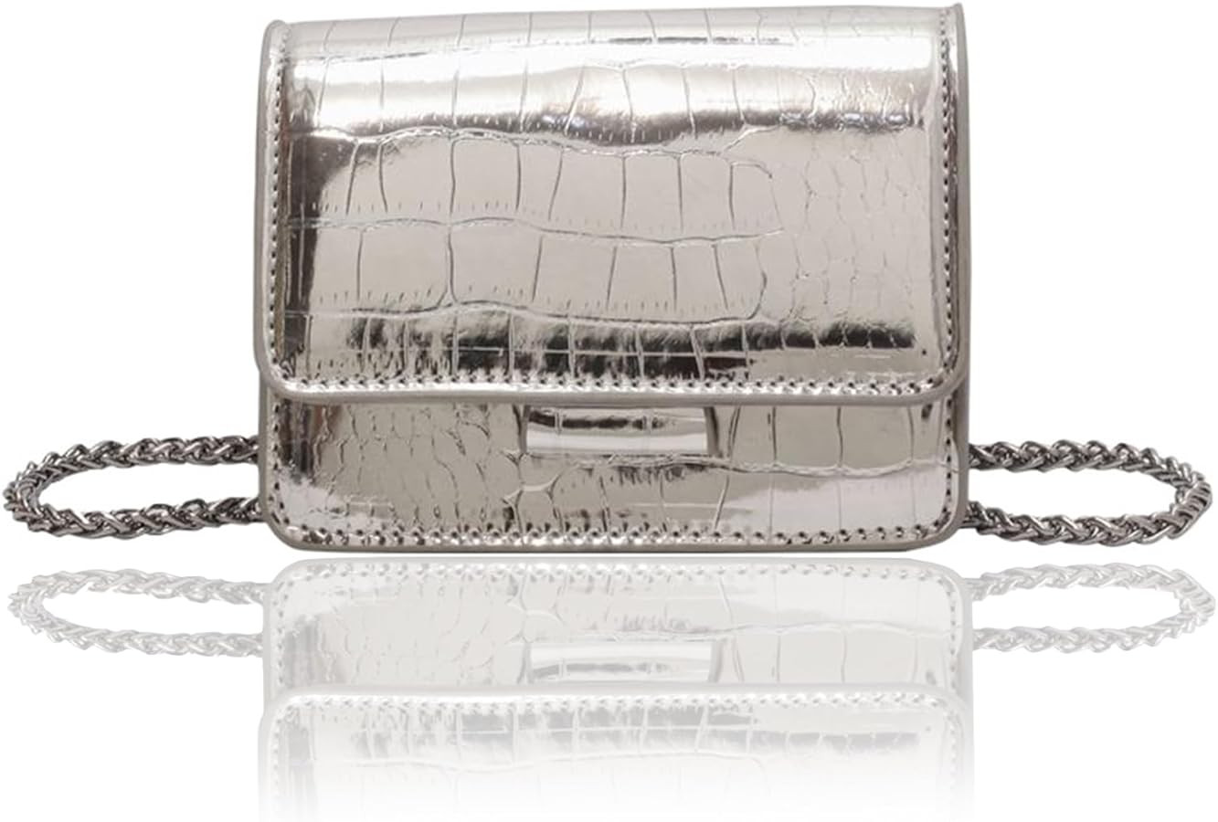 Small Crossbody Purse Bag for Women\uff0cY2K Cute Metallic Croc-Embossed Handbag with Chain Strap | Amazon (US)