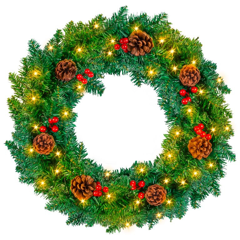 Yexmas 24"Christmas Wreaths,Christmas Wreaths for Front Door,Outdoor Christmas Decor,Battery Powe... | Walmart (US)