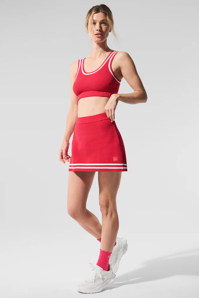 Tennis Club Sweater Knit Skirt - Candy Red/White | Alo Yoga (US)