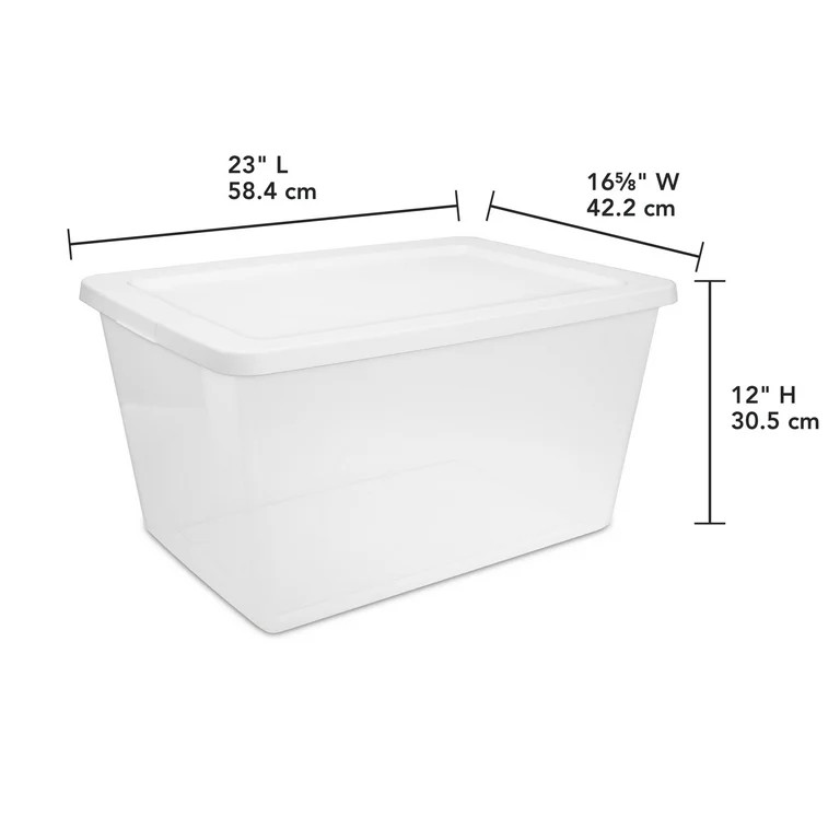 Sterilite, 58 Quart Clear Storage Bin, Snap-on Lid Storage Container, with White Lid | Walmart (US)