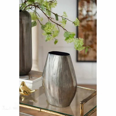 Elegant 9.5x5.5x12 Inch Aluminum Layered Chisel Oval Vase, Perfect for Modern Decor and Floral Arrangements | Wayfair North America