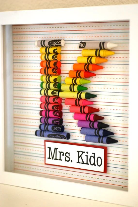 Teacher Gift Customized Crayon Monogram Frame with your choice of letter, name and size. FREE SHI... | Etsy (US)