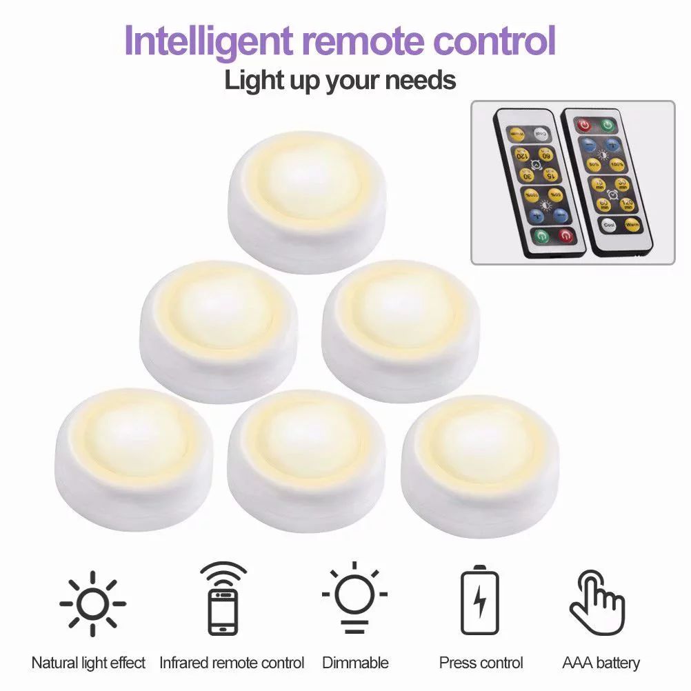 6Pack Wireless LED Puck Lights with Remote Control, Closet Lights Battery Operated, Kitchen Under... | Walmart (US)