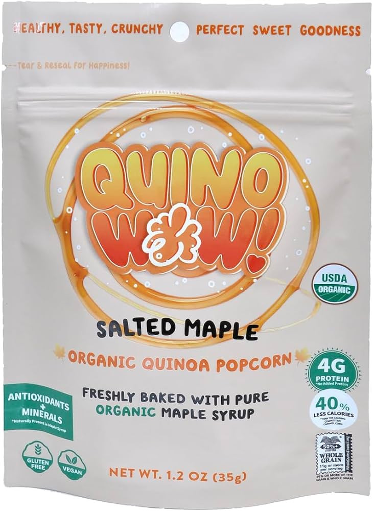QuinoWow!-Organic Maple Quinoa Popcorn | Oven-Baked | Gluten-Free | Air-Popped | Vegan | Kids Swe... | Amazon (US)