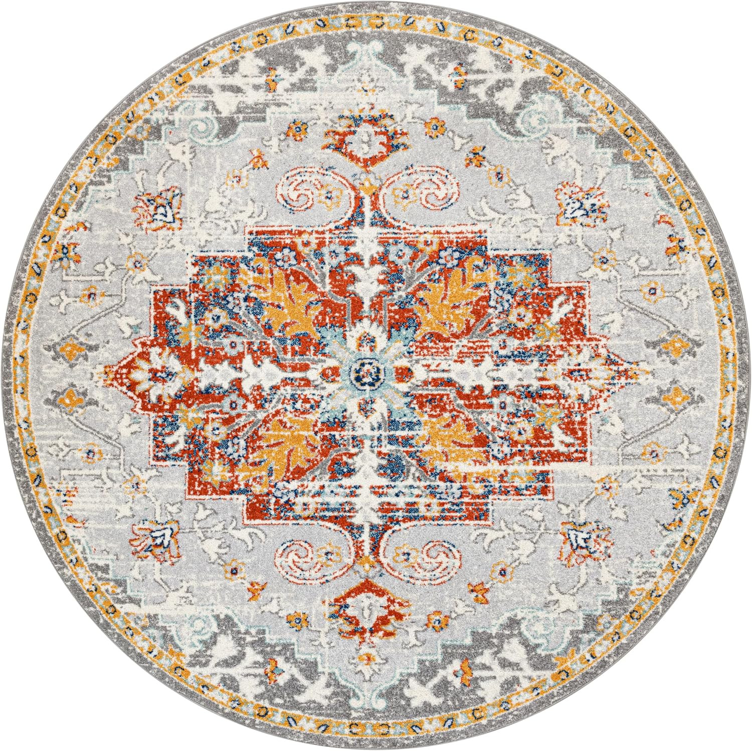 Nourison Passion Grey Multicolor 8' x Round Area Rug Easy Cleaning, Non Shedding, Bed Room, Livin... | Amazon (US)