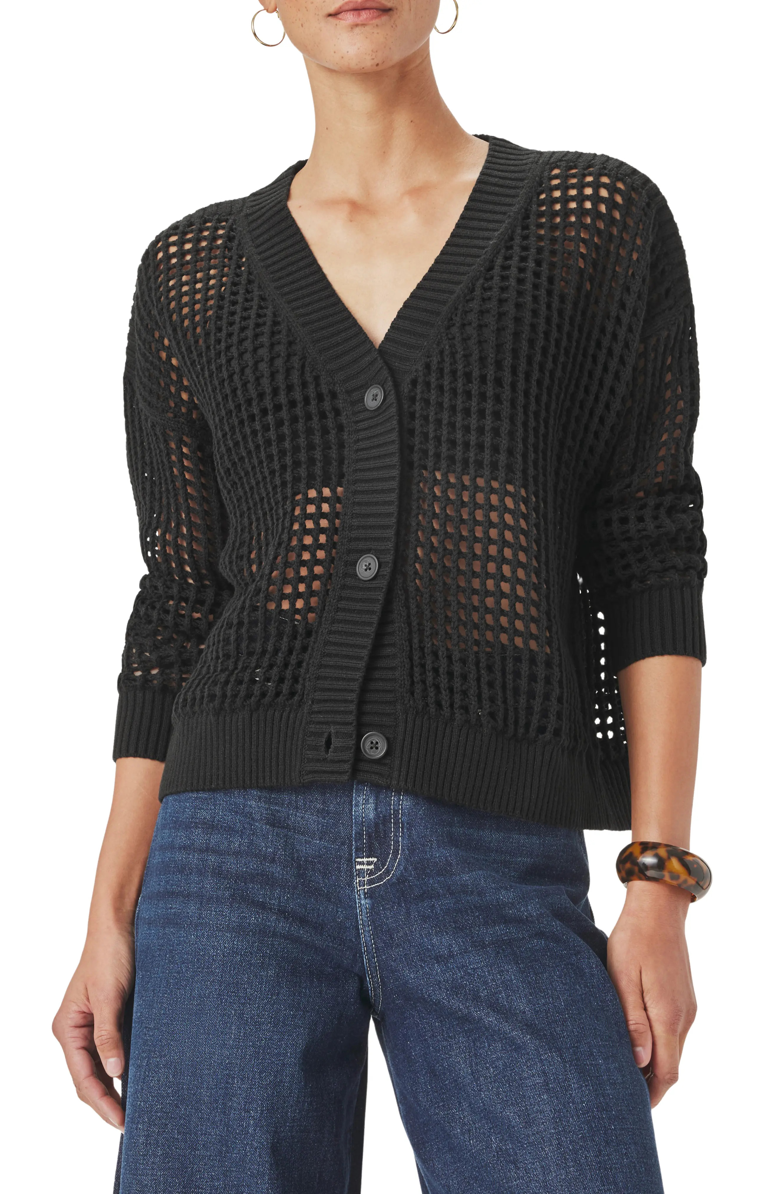 Camellia Openwork V-Neck Cotton Blend Cardigan (Women) | Nordstrom | Nordstrom