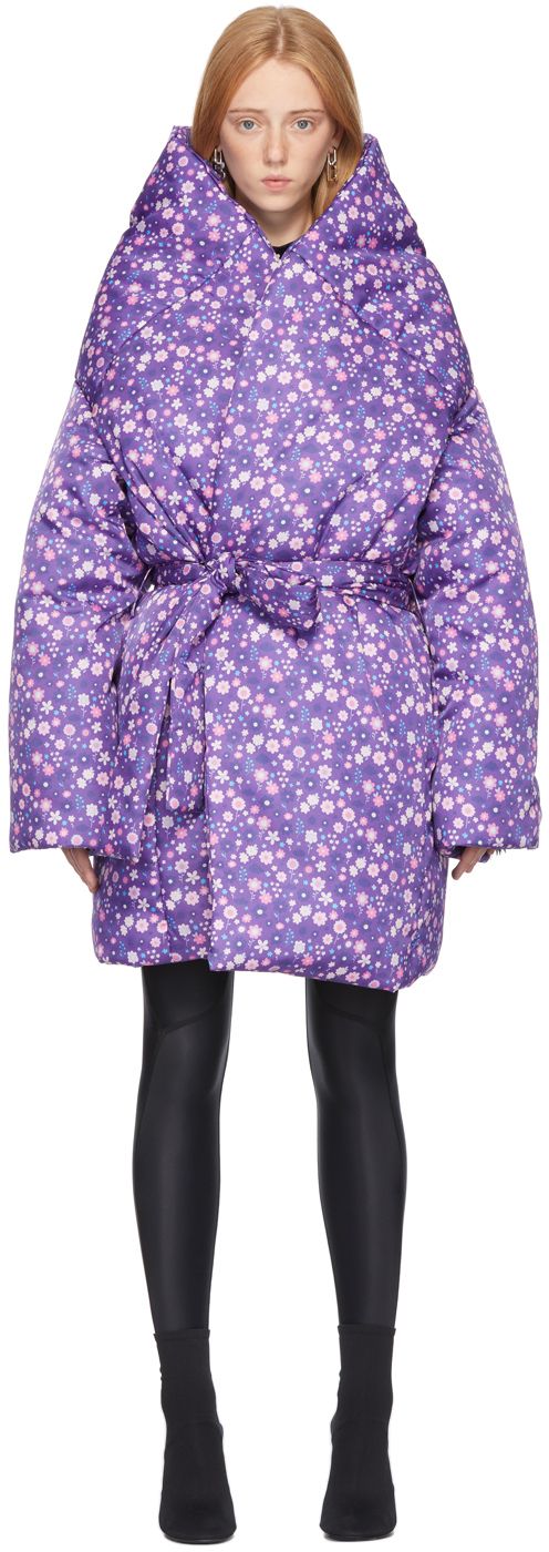 Purple Graphic Flower Scooter Coat | SSENSE