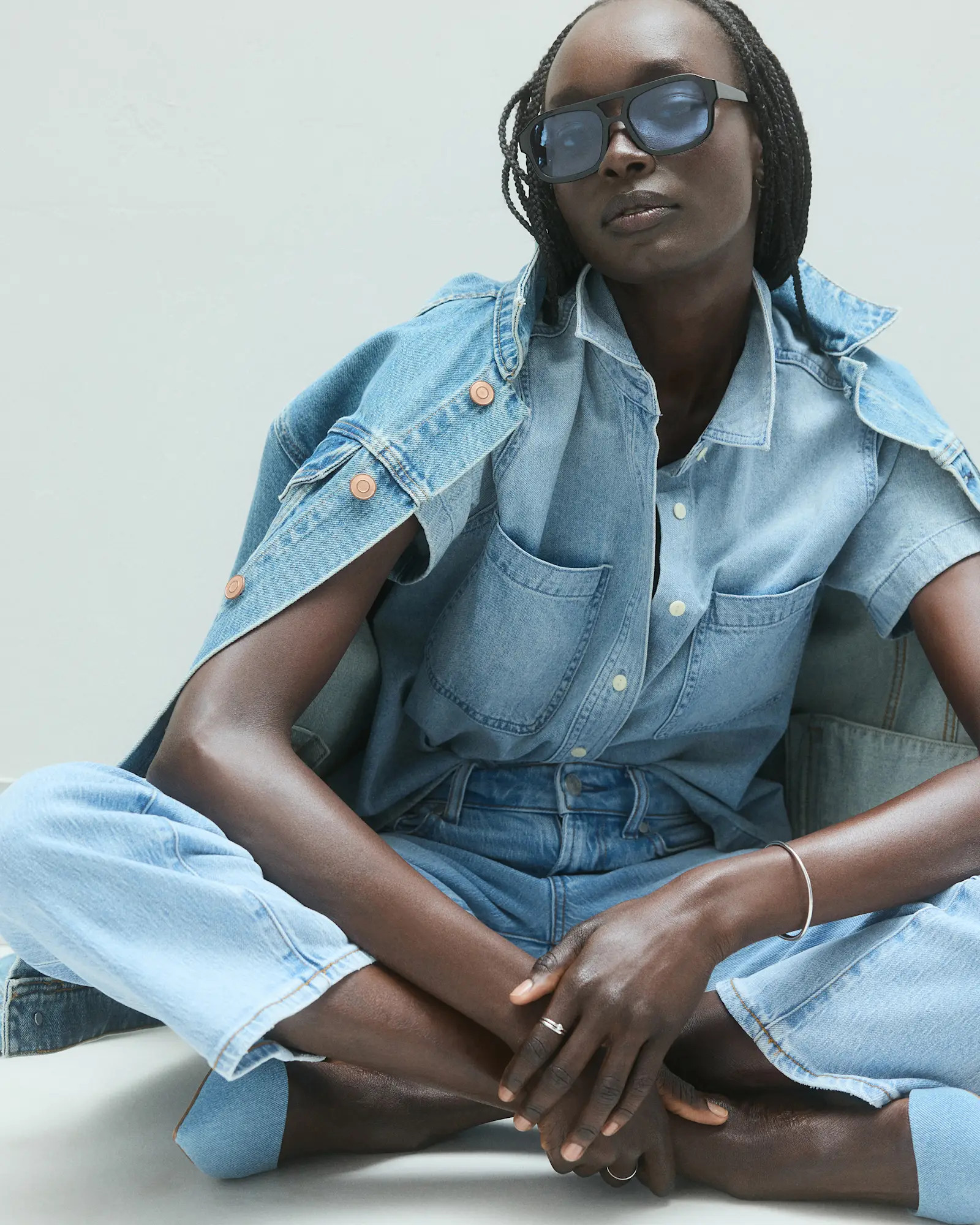 Distressed Denim Short Sleeve Shirt | Quince