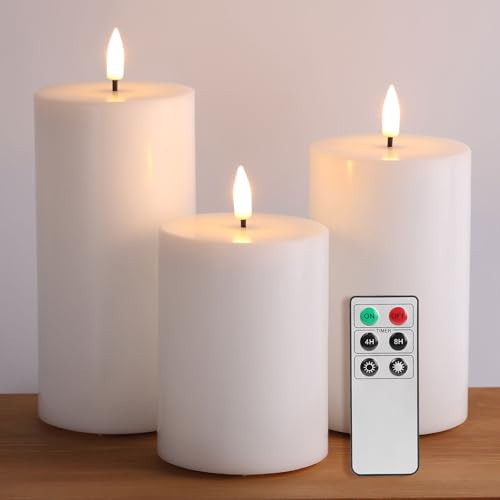 Eywamage White Flameless Faux Pillar Candles with Remote Set of 3 | Amazon (US)
