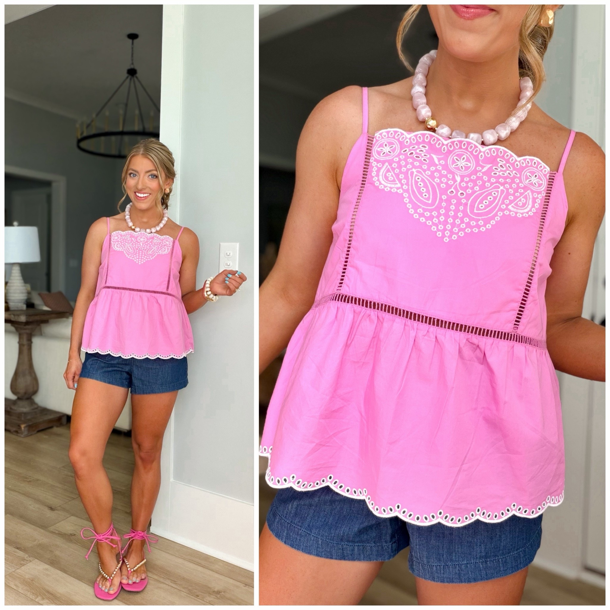 One of my favorite Walmart fashion finds is BACK! 💕 This adorable pink eyelet tank has officially been restocked in all sizes and it’s also available in the prettiest green color. The embroidered detail, scalloped hem, and breezy fit make it a must-have for summer.

This is the kind of top you’ll wear on repeat with denim shorts, white jeans, skirts, and everything in between. It’s lightweight, feminine, and looks so much more expensive than it is. If you’ve been waiting for a restock, now is the time to grab it before sizes start disappearing again!

✨ Restocked in all sizes
✨ Also available in green
✨ Beautiful eyelet embroidery details
✨ Lightweight summer fabric
✨ Perfect with shorts, denim, and skirts

#WalmartFashion #WalmartFinds #EyeletTop #SummerStyle #PinkTop #AffordableFashion #WalmartStyle #SummerOutfitIdeas #CasualSummerStyle #FashionFinds #WalmartNewArrivals #EverydayStyle #DenimShortsOutfit #AffordableStyle #SummerWardrobeEssentials

#LTKootd #LTKPetite