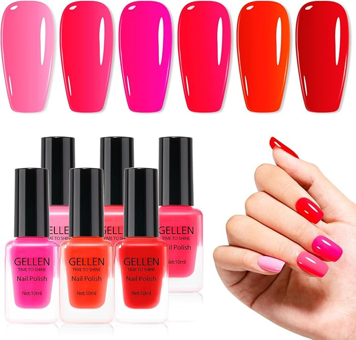 GELLEN Red Pink Nail Polish, Quick Air Dry Natural Traditional Regular Nail Polish Bright Red Hot... | Amazon (US)