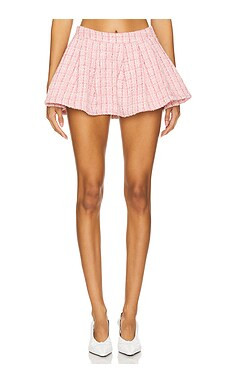 MORE TO COME Ashtyn Tweed Mini Skirt in Baby Pink from Revolve.com | Revolve Clothing (Global)