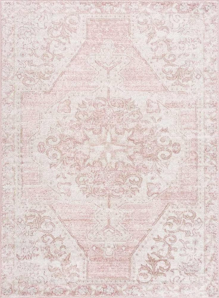 Blush & Light Pink Collection Snead Bohemian Oriental Medallion Area Rug - Traditional Floral Car... | Amazon (US)