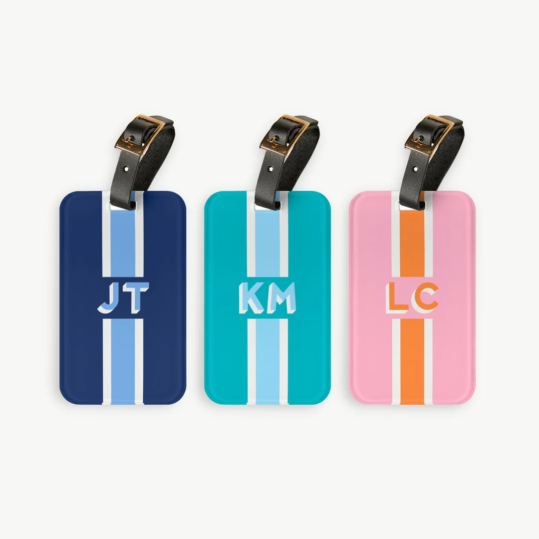 Monogram Luggage Tag Monogram Stripe Custom Luggage Tag - Etsy | Etsy (US)