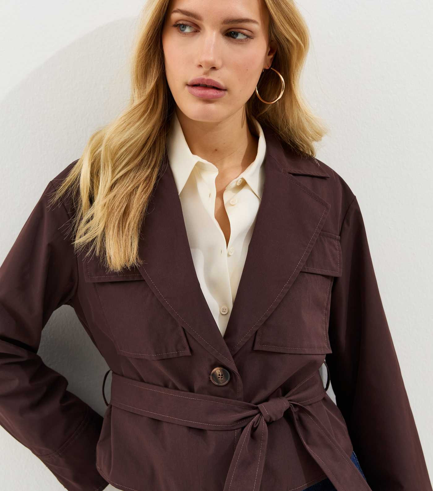 Brown Double Pocket Belted Short Belted Mac | New Look | New Look (UK)