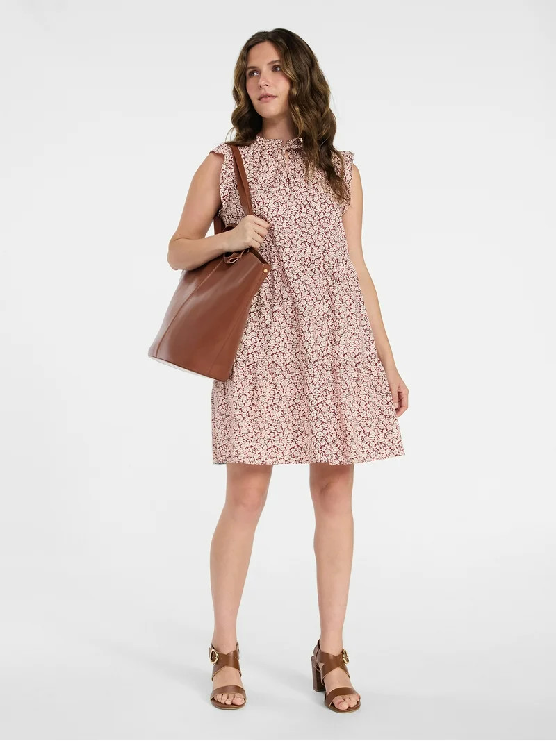 Time and Tru Women’s and Women’s Plus Flutter Sleeve Cotton Mini Dress, Sizes XS-4X | Walmart (US)