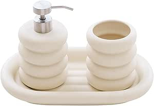 Countertop Ceramic Soap Dispensers Set, Chubby Donut Bathroom Bottle with Stainless Steel Pump an... | Amazon (US)