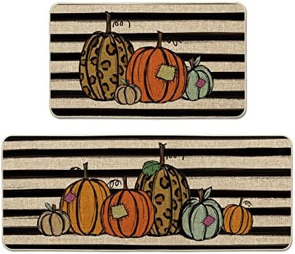 Atoid Mode Watercolor Stripes Pumpkin Decorative Kitchen Mats Set of 2, Home Seasonal Fall Holida... | Amazon (US)