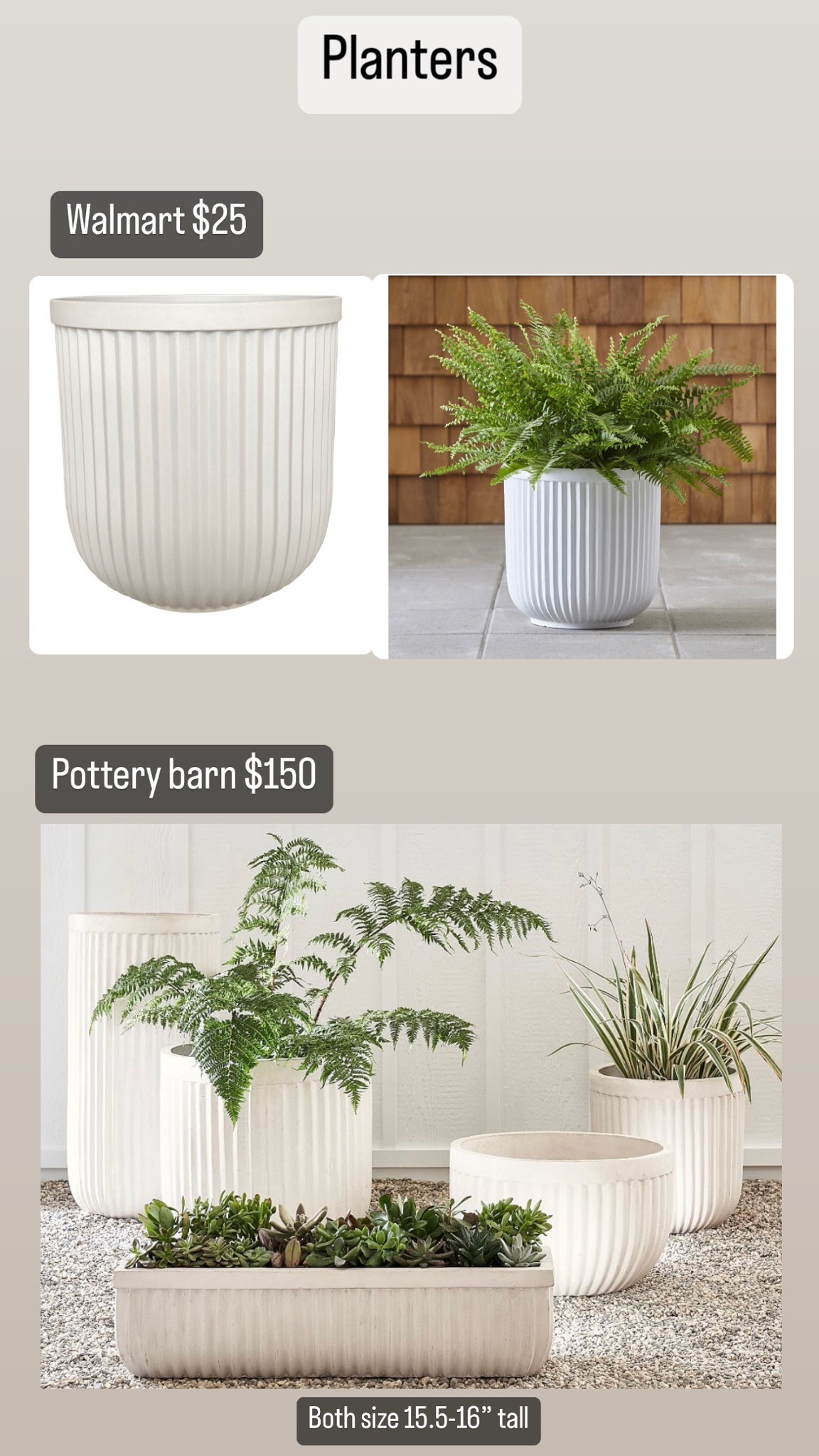 Outdoor planters 
Walmart dupes for pottery barn. Pottery barn planter look for less 

#LTKunder50 #LTKFind #LTKhome