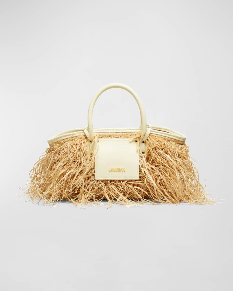 Jacquemus Le Panier Soli Fringe Raffia Top-Handle Bag | Neiman Marcus