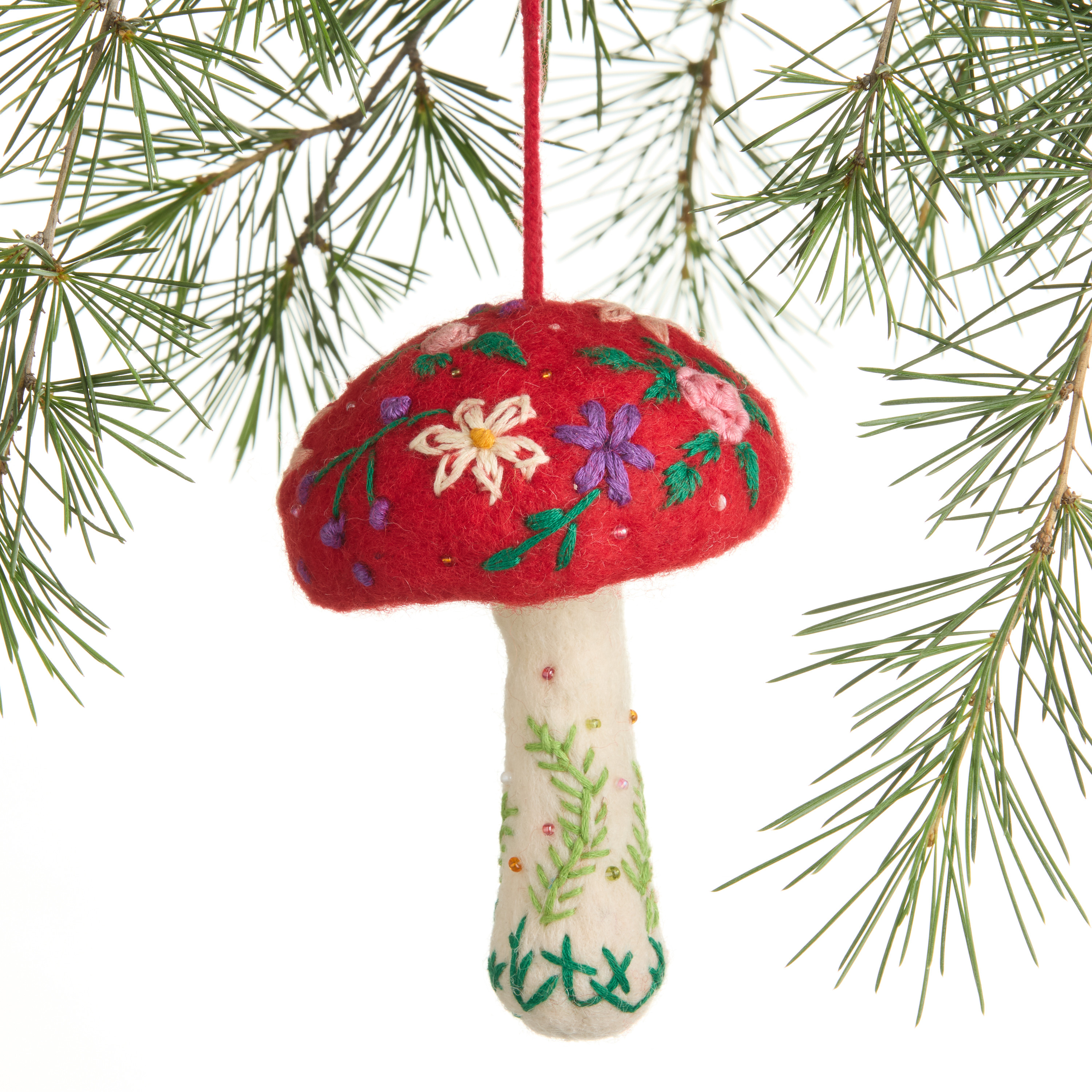 Embroidered Wool Mushroom Ornament | World Market