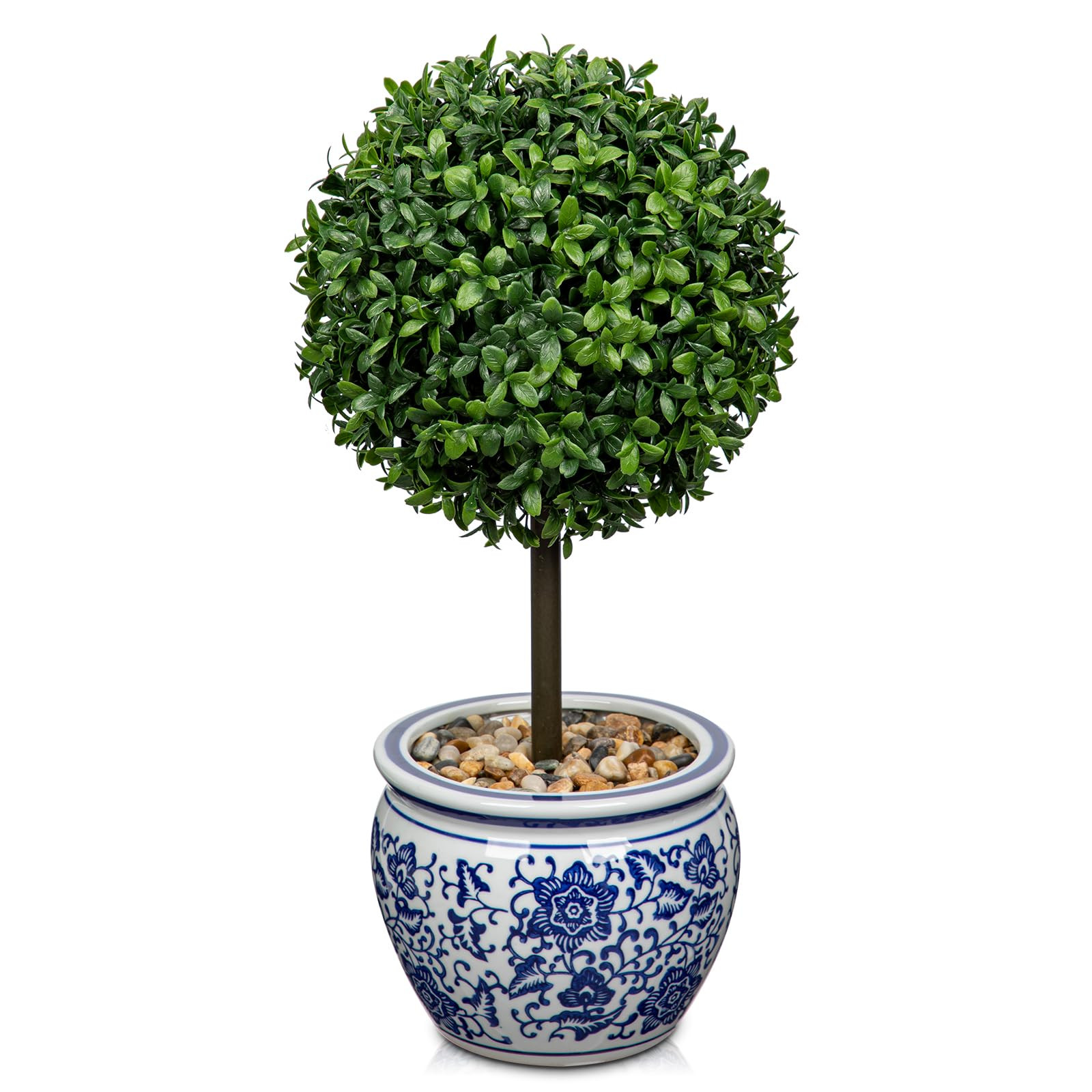 DILATATA Artificial Topiary Boxwood Ball in Blue and White Ceramic Pot, 16 Inch Artificial Boxwoo... | Amazon (US)
