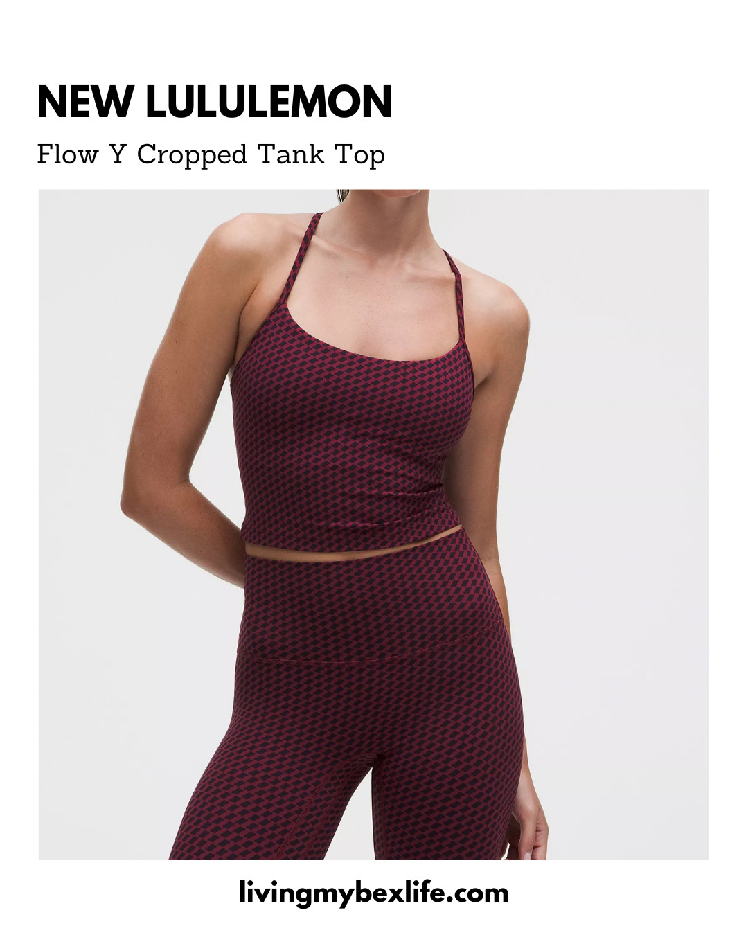 New lululemon Flow Y Cropped Tank Top in Mosaic Geo Burgundy Multi print | athletic wear, gym outfit, plane outfit, travel outfit, athleisure, alo, fabletics, lulu leggings, yoga pants 

 #LTKootd #LTKfitnessgoals #LTKActive