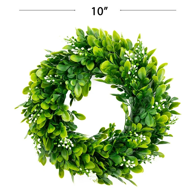 Small Boxwood Wreath Green 10 inch with Fruits Centerpiece Home Wall Window Wedding Christmas Wre... | Walmart (US)