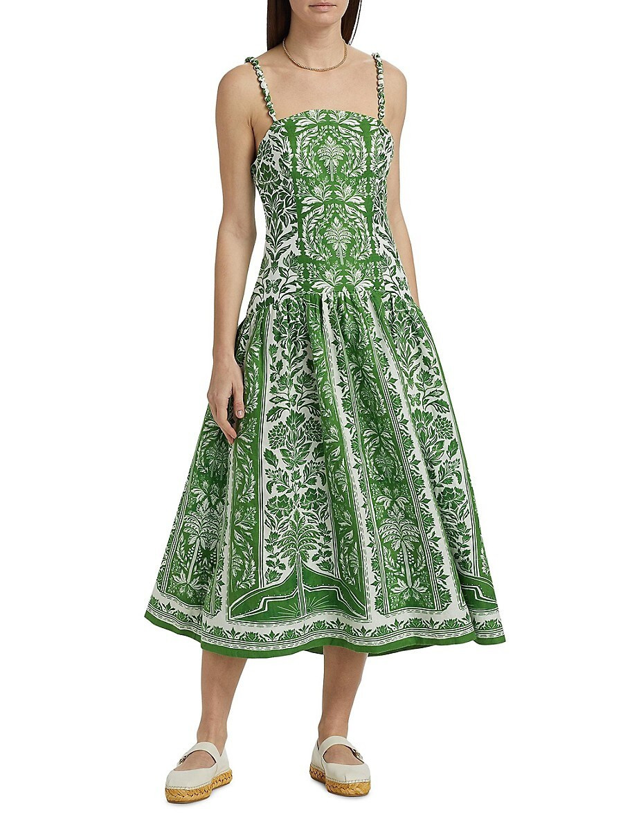 Farm Rio Women's Delicate Tapestry Linen Midi-Dress - Green - Size L | Saks Fifth Avenue OFF 5TH
