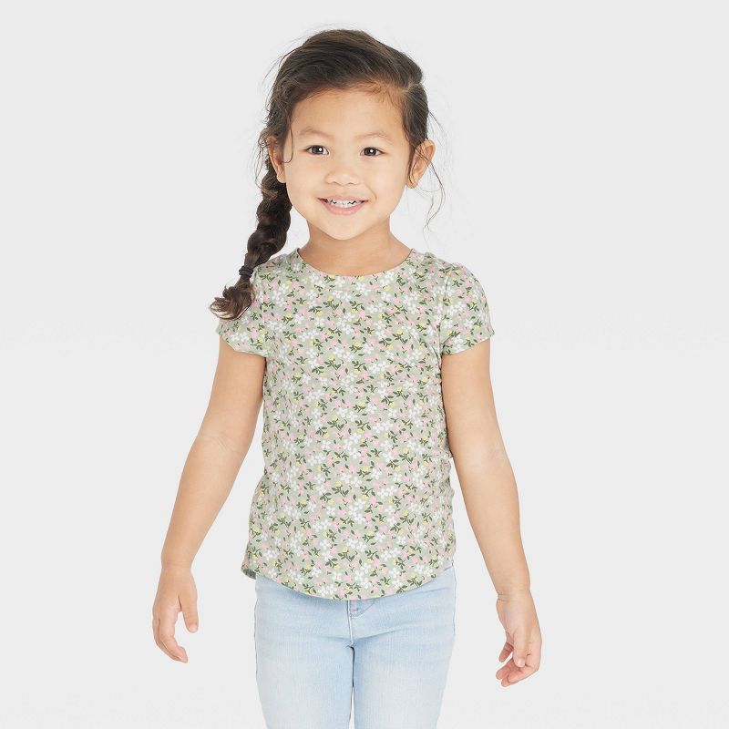 Toddler Girls' Floral Short Sleeve T-Shirt - Cat & Jack™ Sage Green | Target