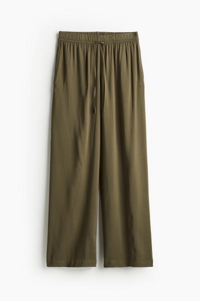 Pantalon large avec taille élastique - Vert kaki foncé - FEMME | H&M FR | H&M (FR & IT & ES)