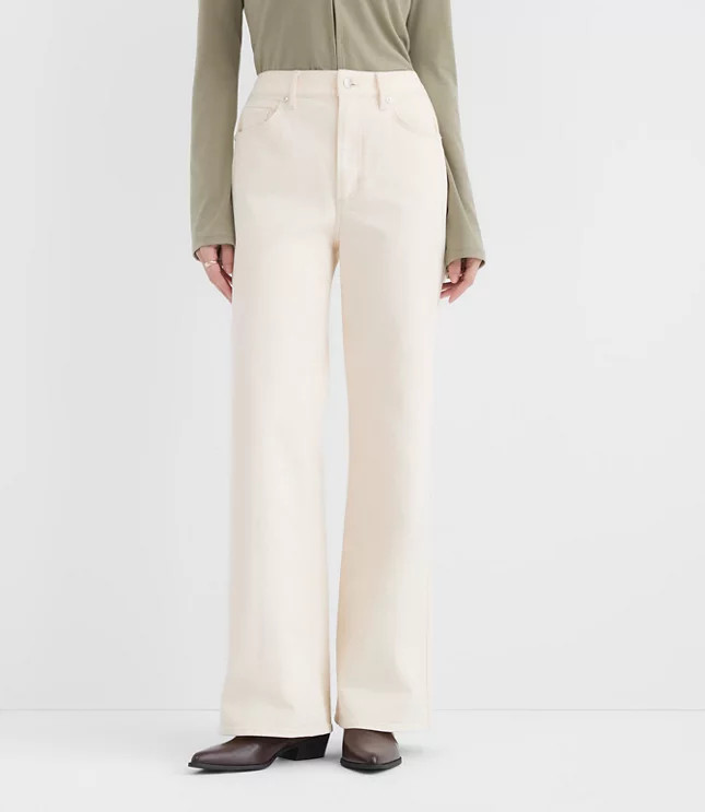 Rivete Curvy High Rise Wide Leg Jeans in Ivory | LOFT