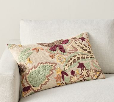 Raven Embroidered Lumbar Pillow | Pottery Barn (US)