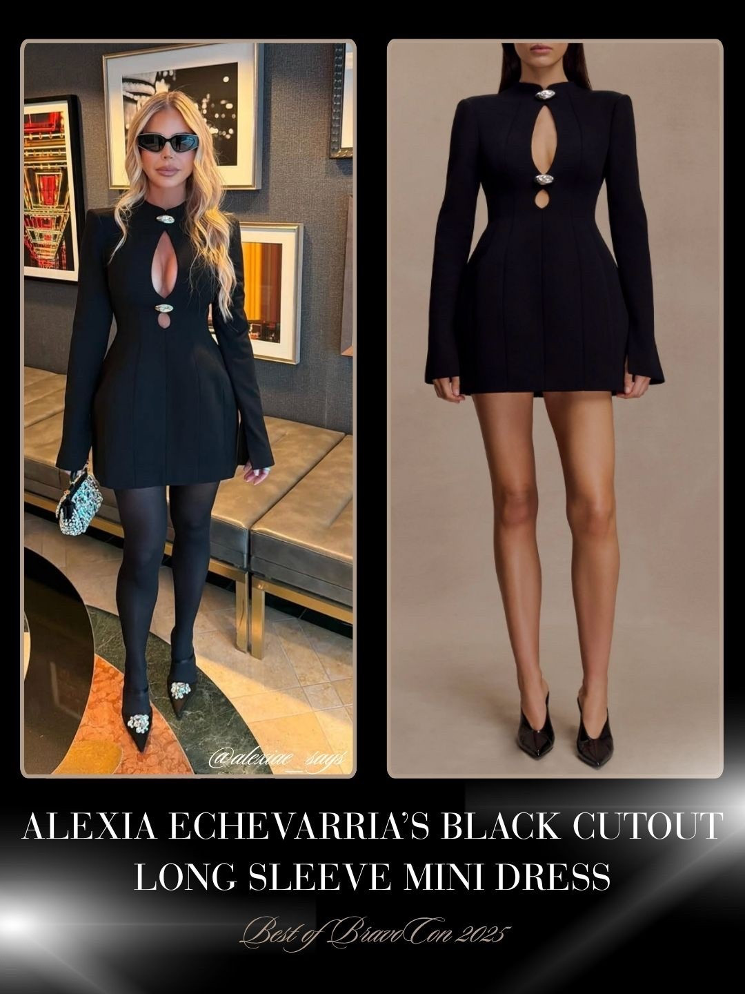 Alexia Echevarria’s Black Cutout Long Sleeve Mini Dress 📸 = @alexiae_says 