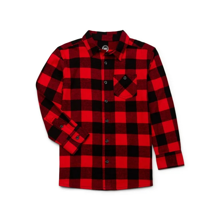 Wonder Nation Boys Long Sleeve Flannel Shirt, Sizes 4-18 & Husky - Walmart.com | Walmart (US)