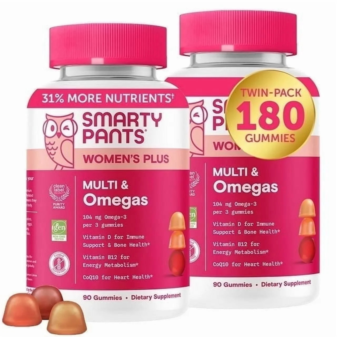 SmartyPants Women's Plus Multi & Omega-3 Gummies 2-Pack, Improved Formula, 50% Less Sugar, 90 Ct ... | Walmart (US)